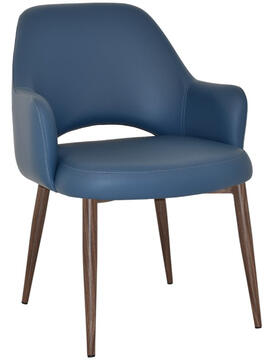 Blue Vinyl with Light Walnut Metal Legs