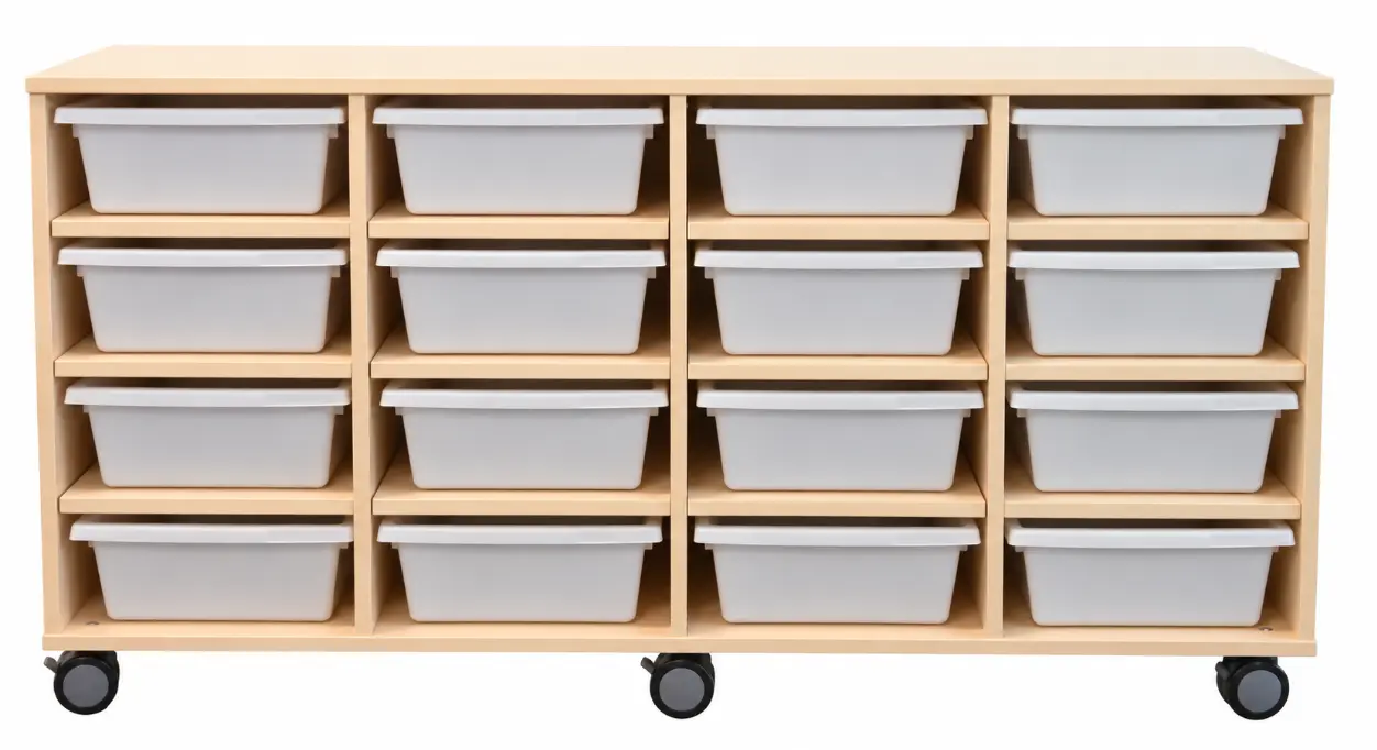 16 Bay - 1470W x 750H x 470D with Sixteen White SASSY Tote Trays