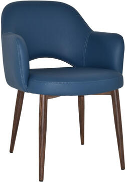 Blue Vinyl with Light Walnut Metal Legs