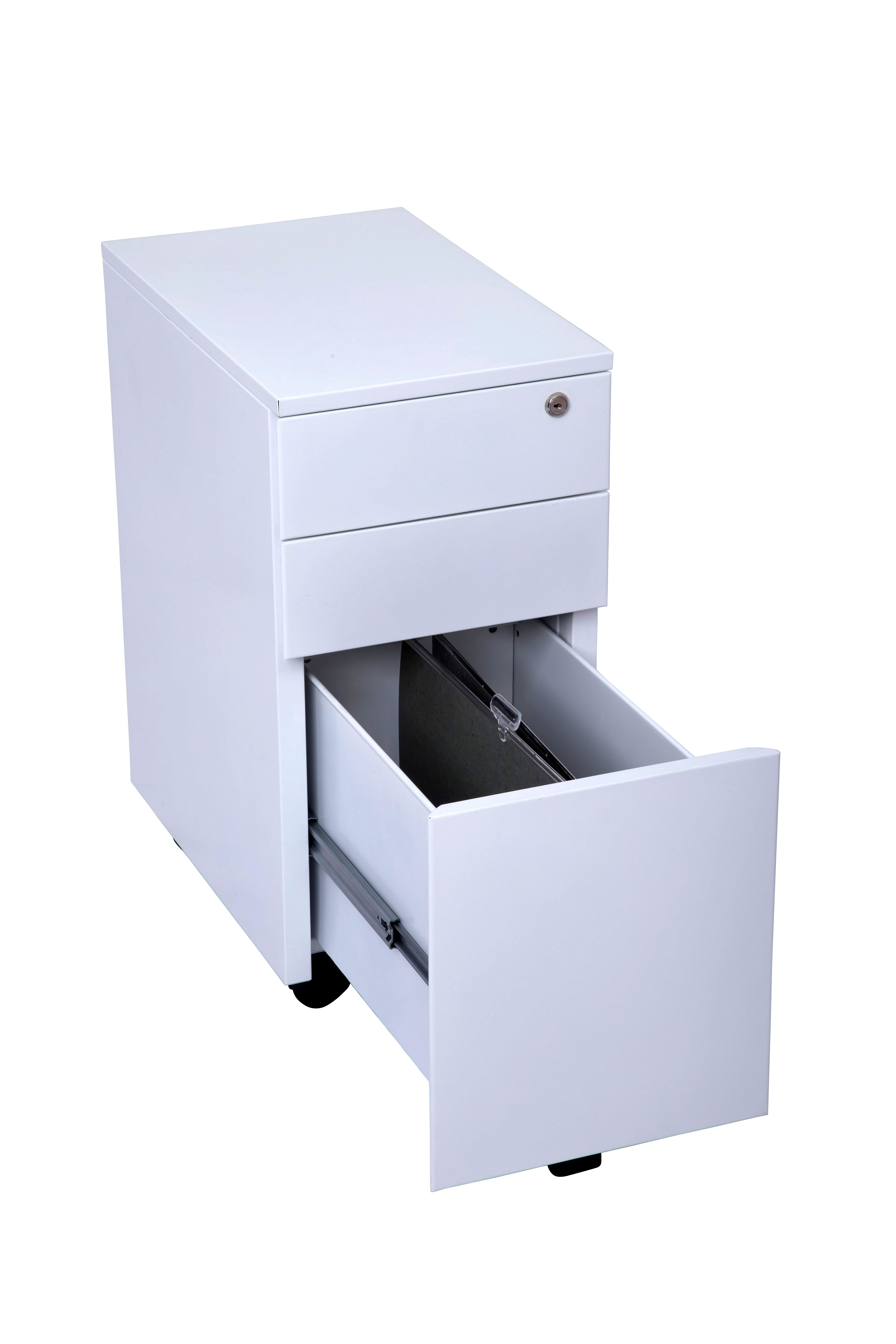 Slimline mobile drawer white Open